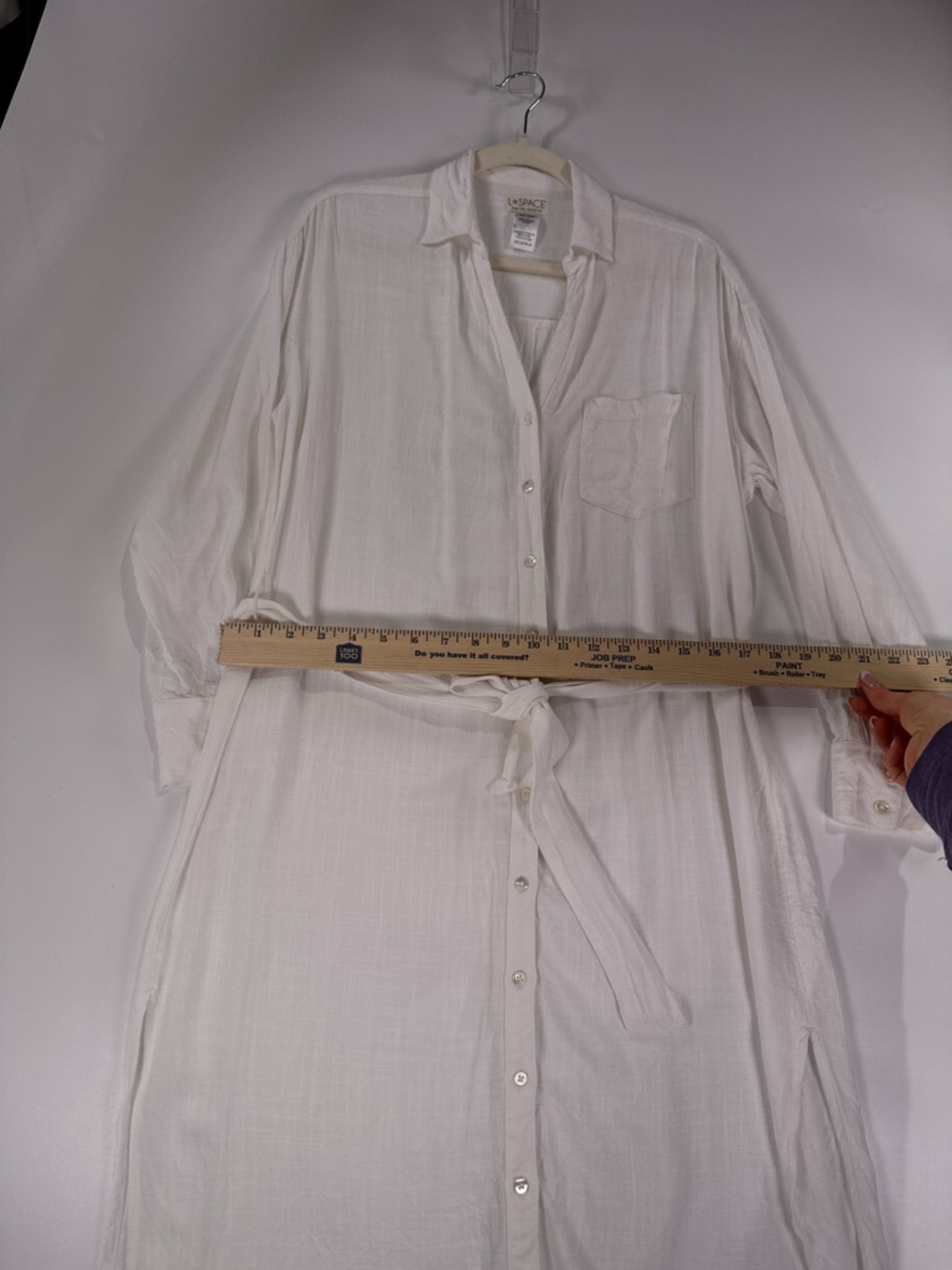 LSpace Barcelona White Viscose Button Down Tie Waist Shirt Dress Cover-Up XS/S - Picture 9 of 11